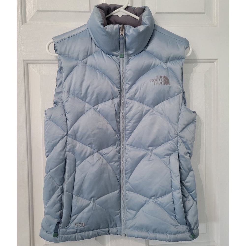 The North Face Vest Womens Small ‎ Light Blue 550 Goose Down Puffer Quilted